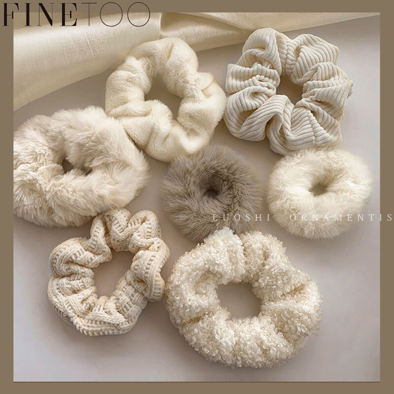 FINE TOO Solid Color Simple Scrunchies Hair Tie Set Elastic Hair Band Women Fashion Accessories